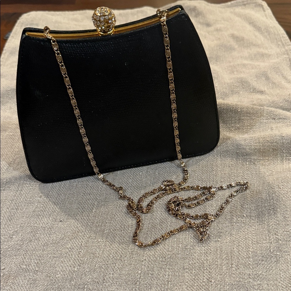 Chic Black Clutch with Gold Chain